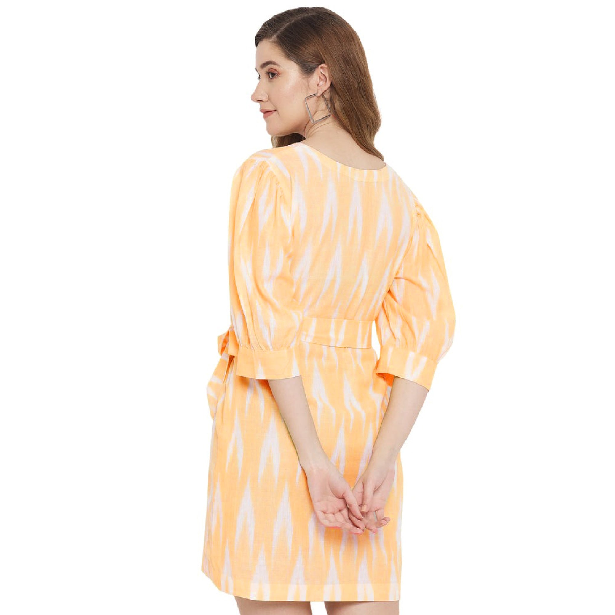 RAMAJIKK CANARY IKAT MIDI DRESS FOR WOMEN