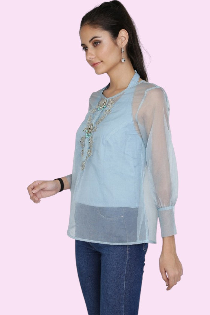 SAPPHIRE EMBROIDERED ORGANZA TOP