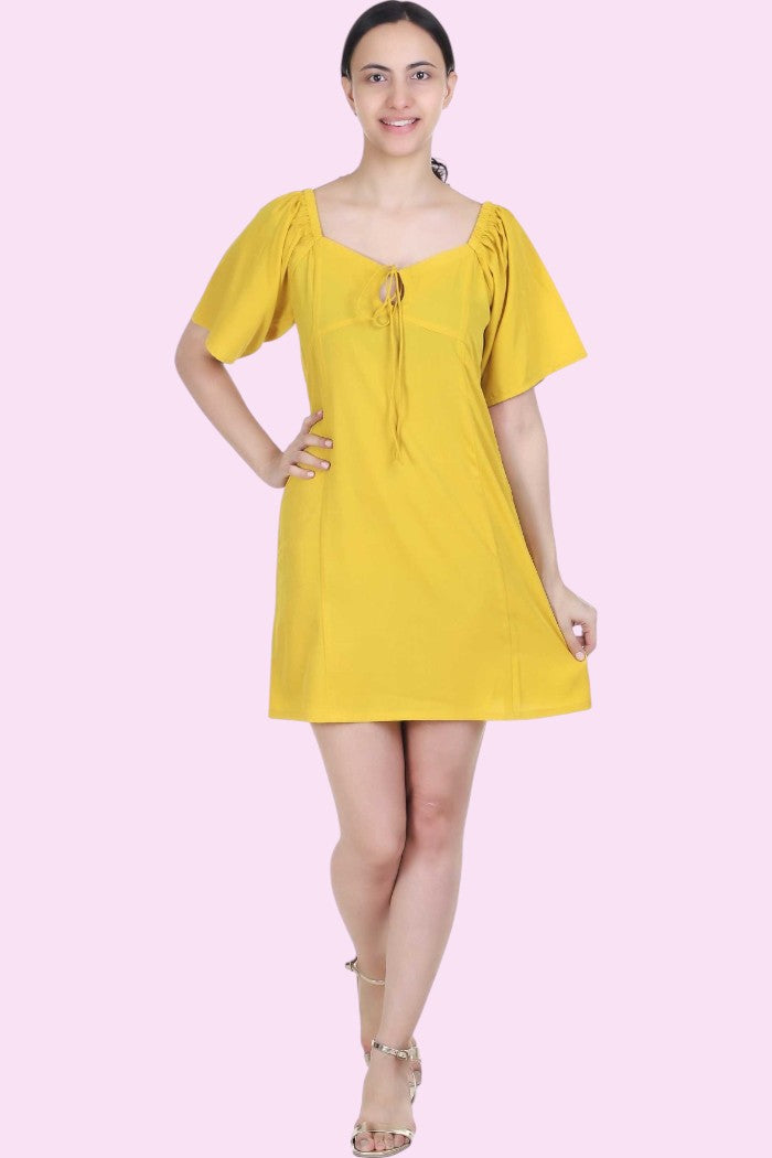 MUSTARD A LINE SWEETHEART NECK DRESS FOR WOMEN