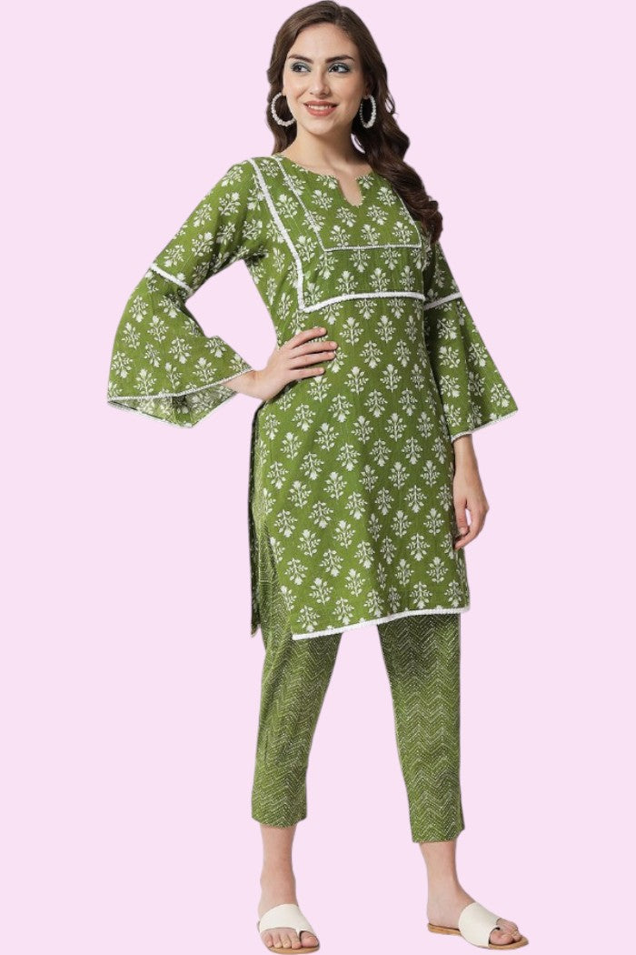 FLORAL PRINTED GREEN CO-ORD SET FOR WOMEN