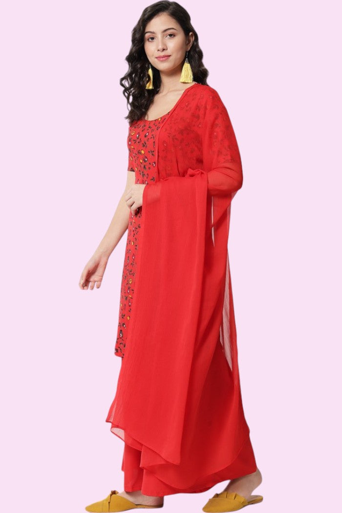 PRINTED RED A LINE DRESS FOR WOMEN