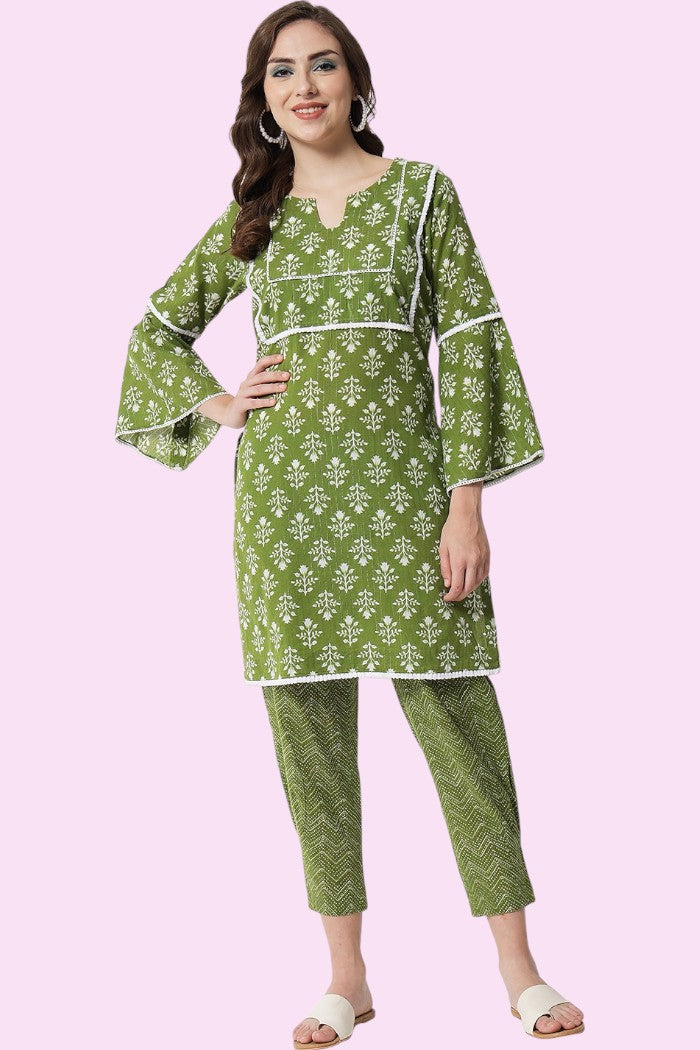 FLORAL PRINTED GREEN CO-ORD SET FOR WOMEN