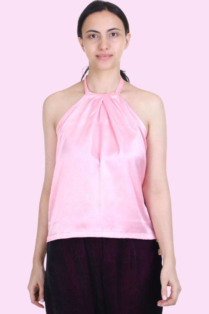 LINNEA SOFT PINK HALTER NECK TOP FOR WOMEN