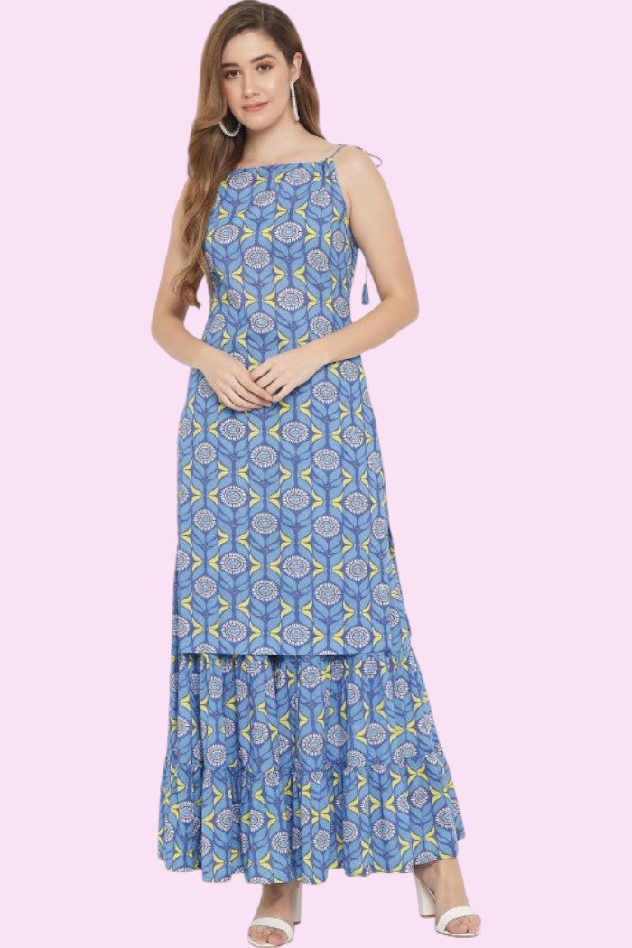 BLUE PRINTED SHARARA FOR WOMEN