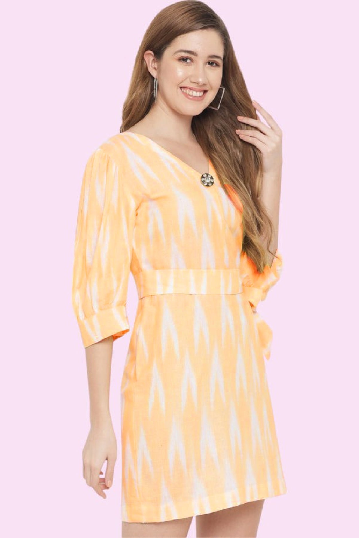 RAMAJIKK CANARY IKAT MIDI DRESS FOR WOMEN