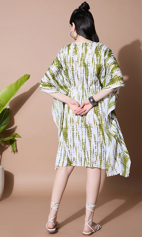 LEAF GREEN TIE-DYE KAFTAN FOR WOMEN