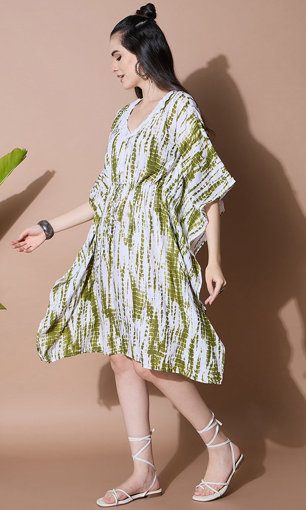 LEAF GREEN TIE-DYE KAFTAN FOR WOMEN