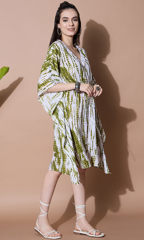 LEAF GREEN TIE-DYE KAFTAN FOR WOMEN