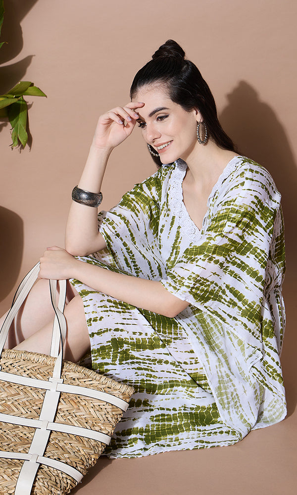 LEAF GREEN TIE-DYE KAFTAN FOR WOMEN