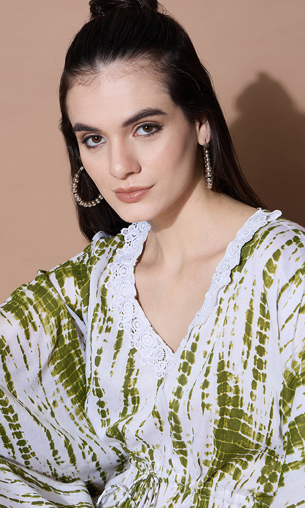 LEAF GREEN TIE-DYE KAFTAN FOR WOMEN