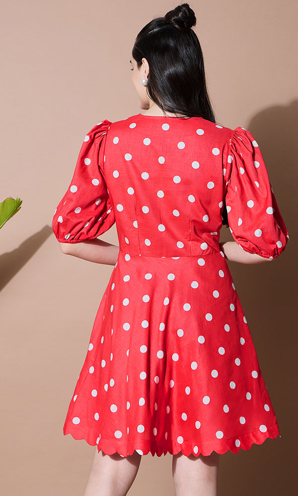 Red Polka Dots Short Dress for Women