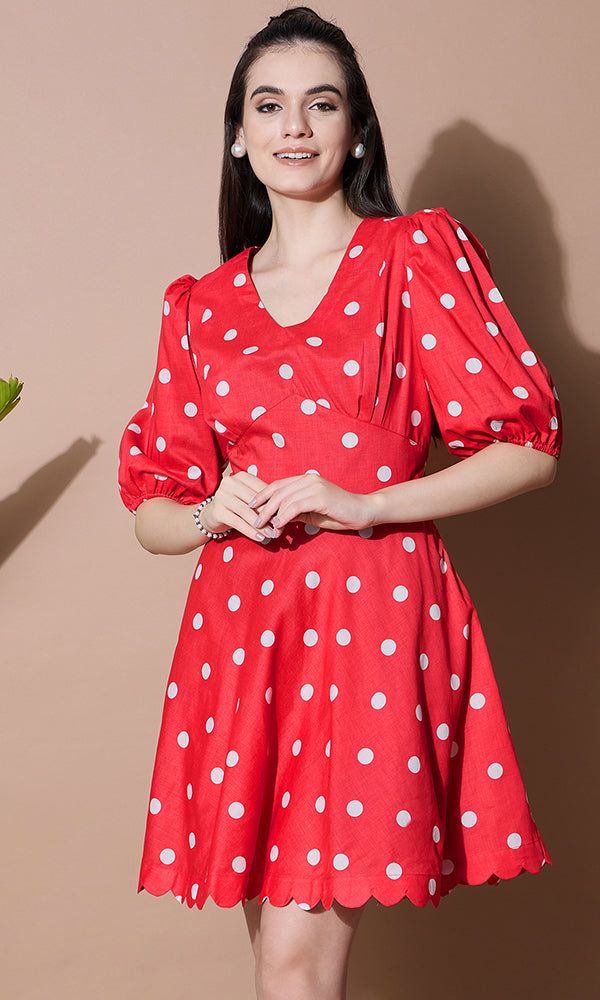 Red Polka Dots Short Dress for Women