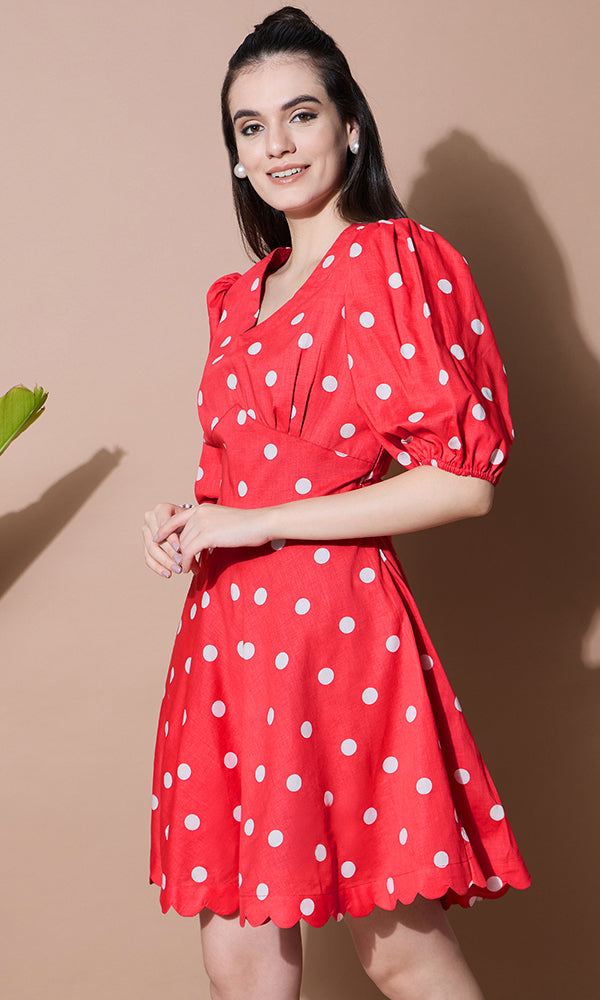 Red Polka Dots Short Dress for Women