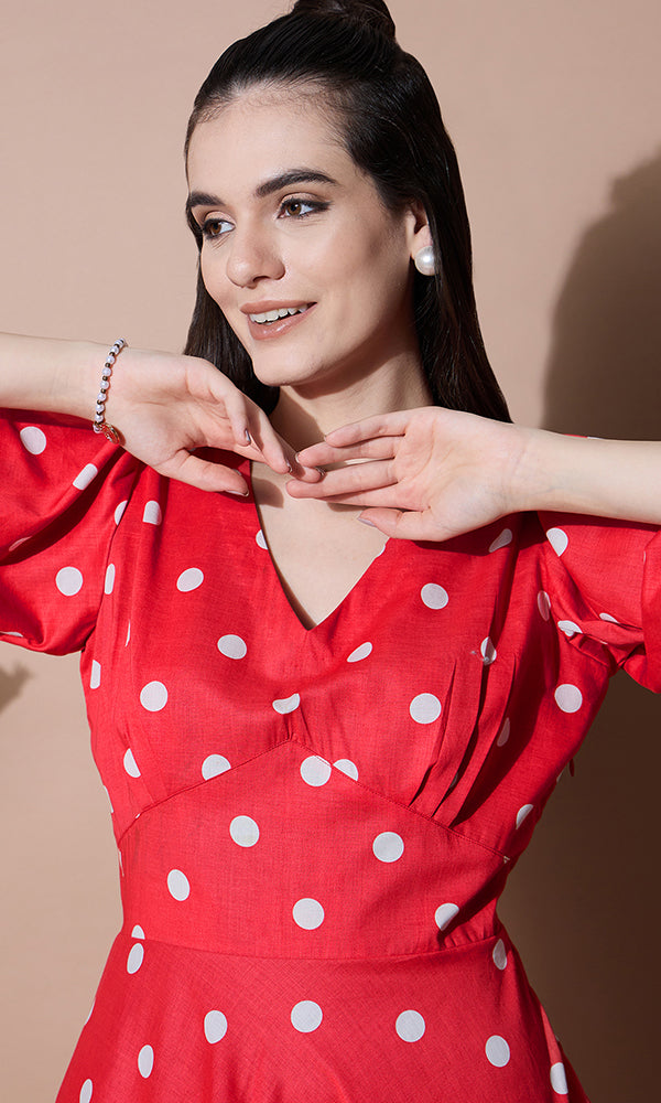 Red Polka Dots Short Dress for Women