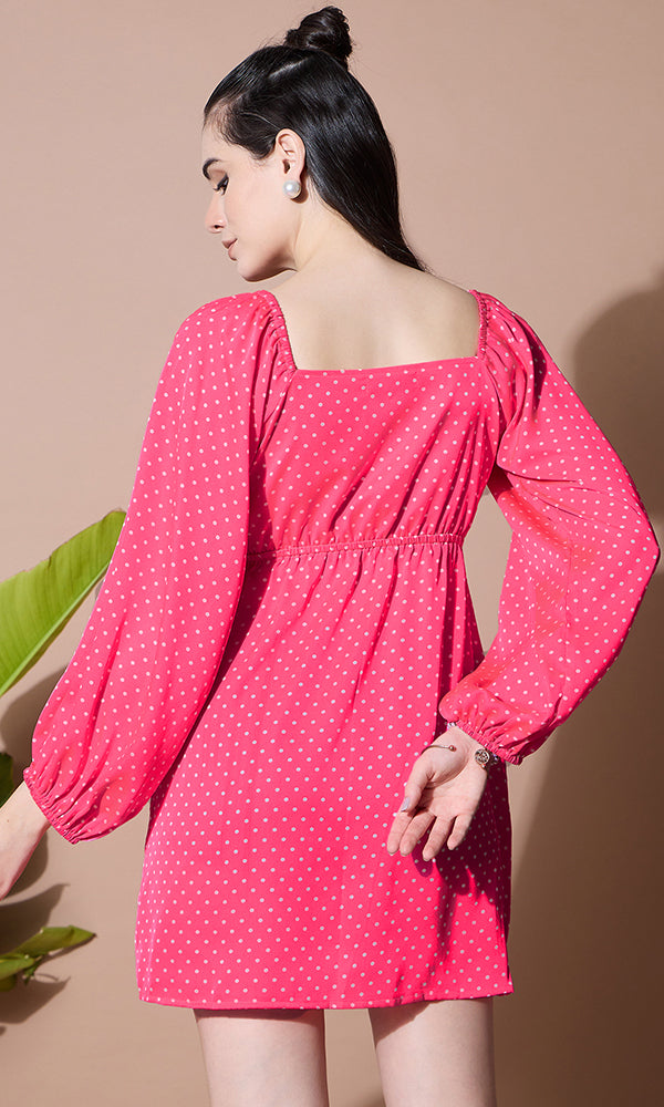 PRETTY IN PINK POLKA SHORT DRESS FOR WOMEN