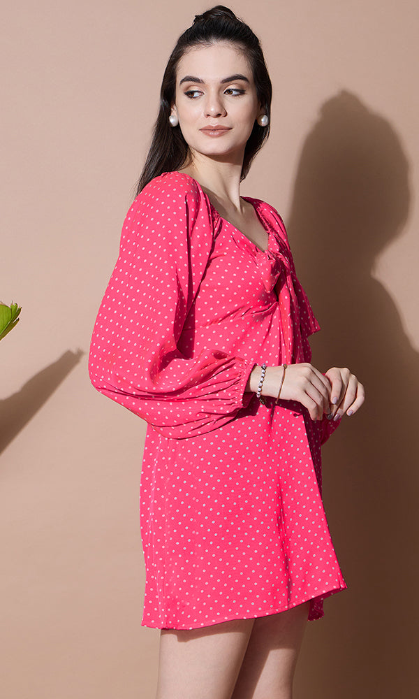 PRETTY IN PINK POLKA SHORT DRESS FOR WOMEN