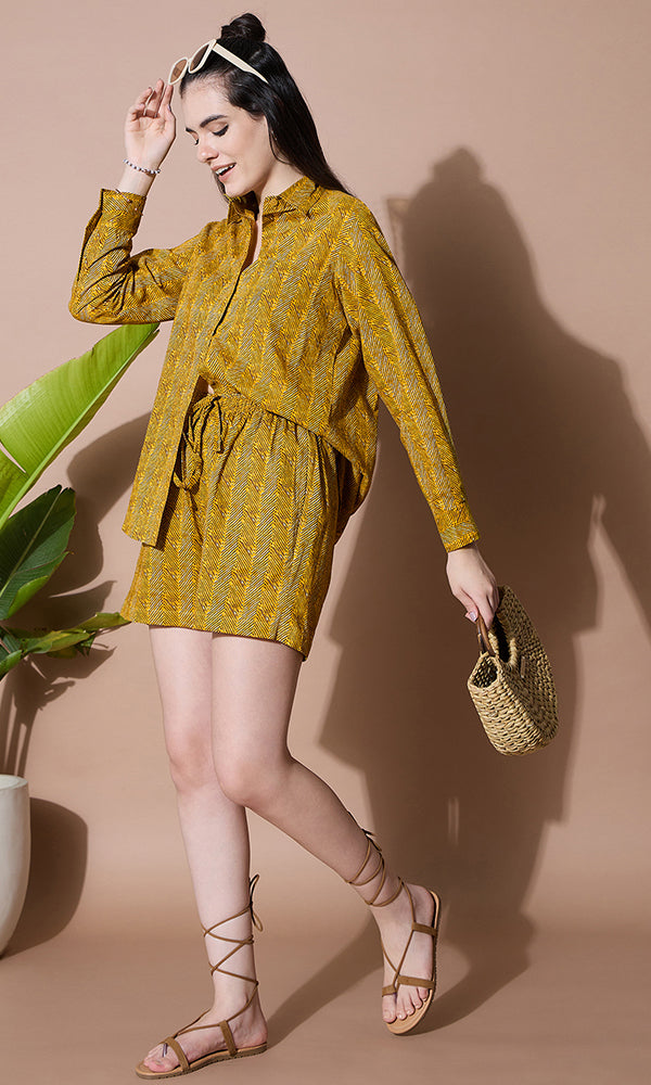 SUNFLOWER FIELDS COTTON SHORTS COORD SET FOR WOMEN