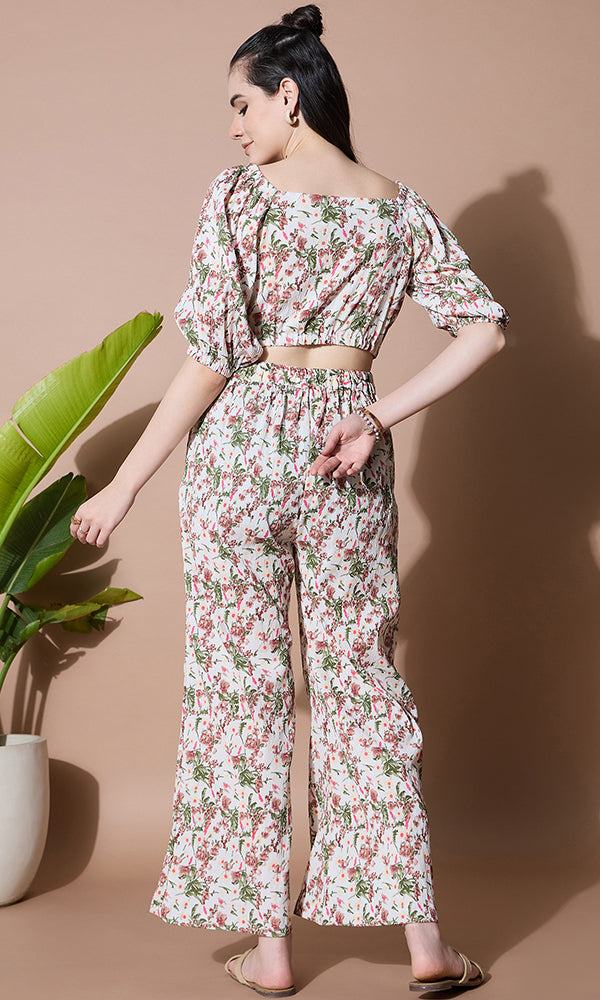 Floral Printed Crop Top with Palazzo Co-ord Set for Women