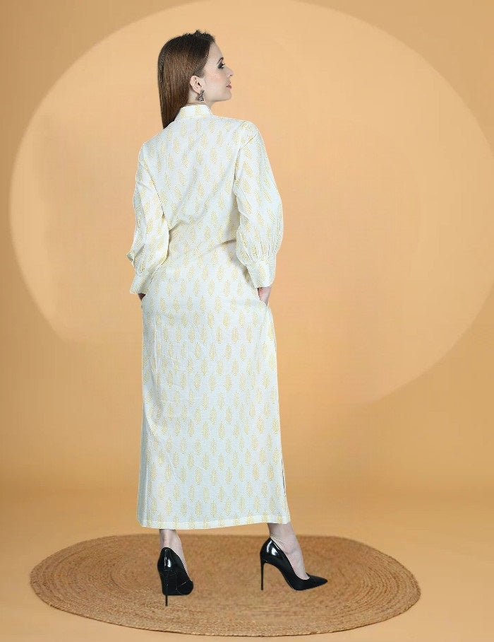 ALANI LEMON HANDBLOCK PRINTED SHIRT DRESS FOR WOMEN