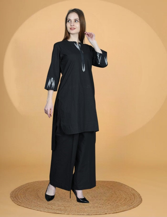 BLACK SUIT WITH IKKAT BORDER FOR WOMEN