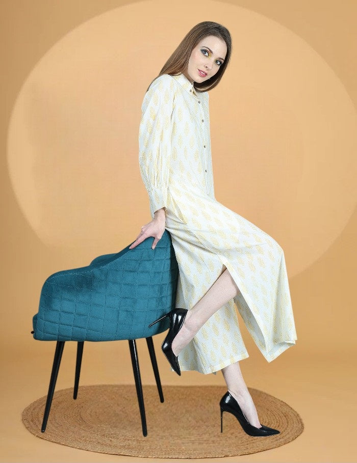 ALANI LEMON HANDBLOCK PRINTED SHIRT DRESS FOR WOMEN