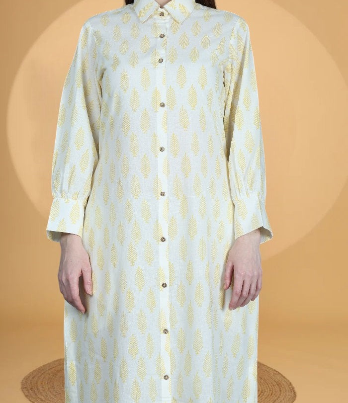 ALANI LEMON HANDBLOCK PRINTED SHIRT DRESS FOR WOMEN