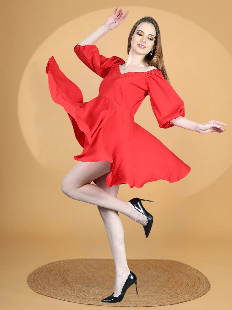 Red Flare Sweetheart Neck Short Dress for Women