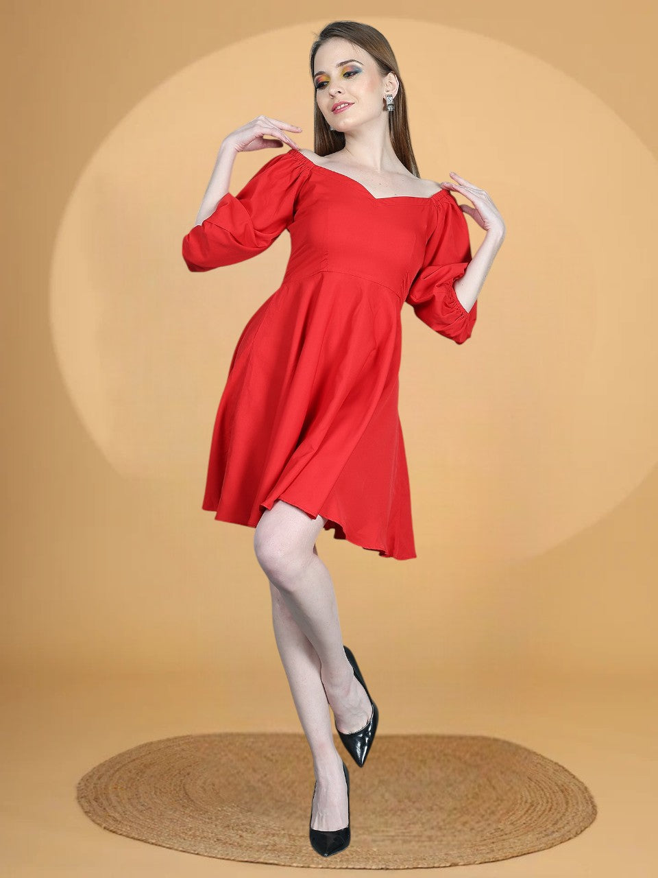 Red Flare Sweetheart Neck Short Dress for Women