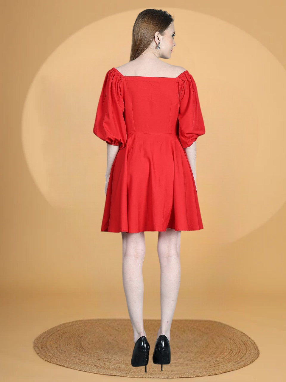 Red Flare Sweetheart Neck Short Dress for Women