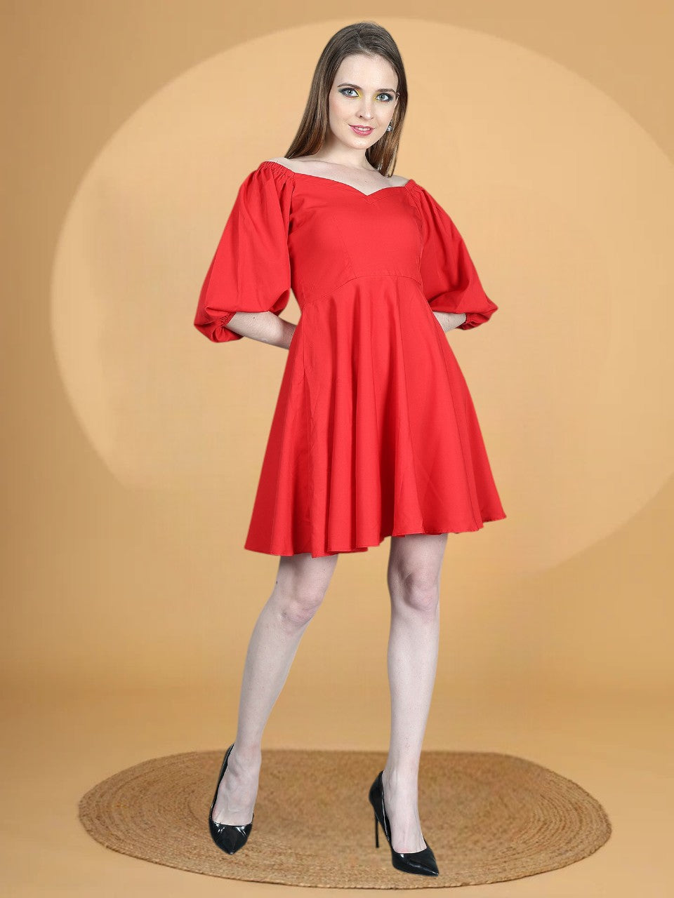 Red Flare Sweetheart Neck Short Dress for Women