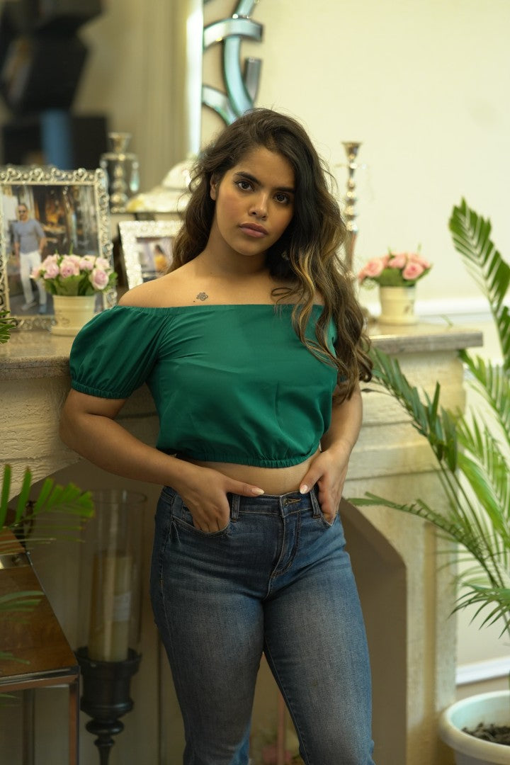 OFF SHOULDER GREEN TOP FOR WOMEN