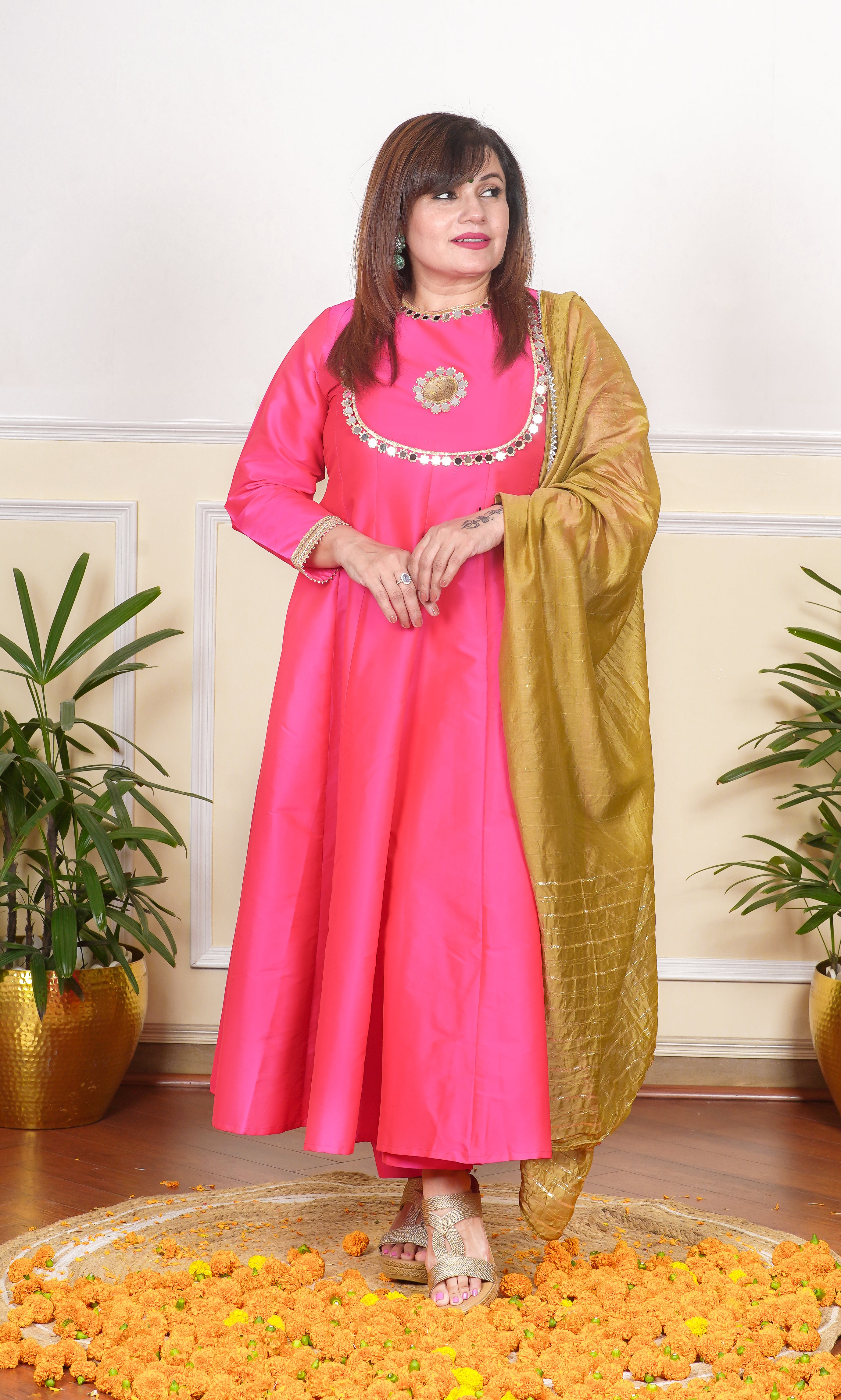 PINK KALIDAAR KURTA WITH PANTS AND DUPATTA