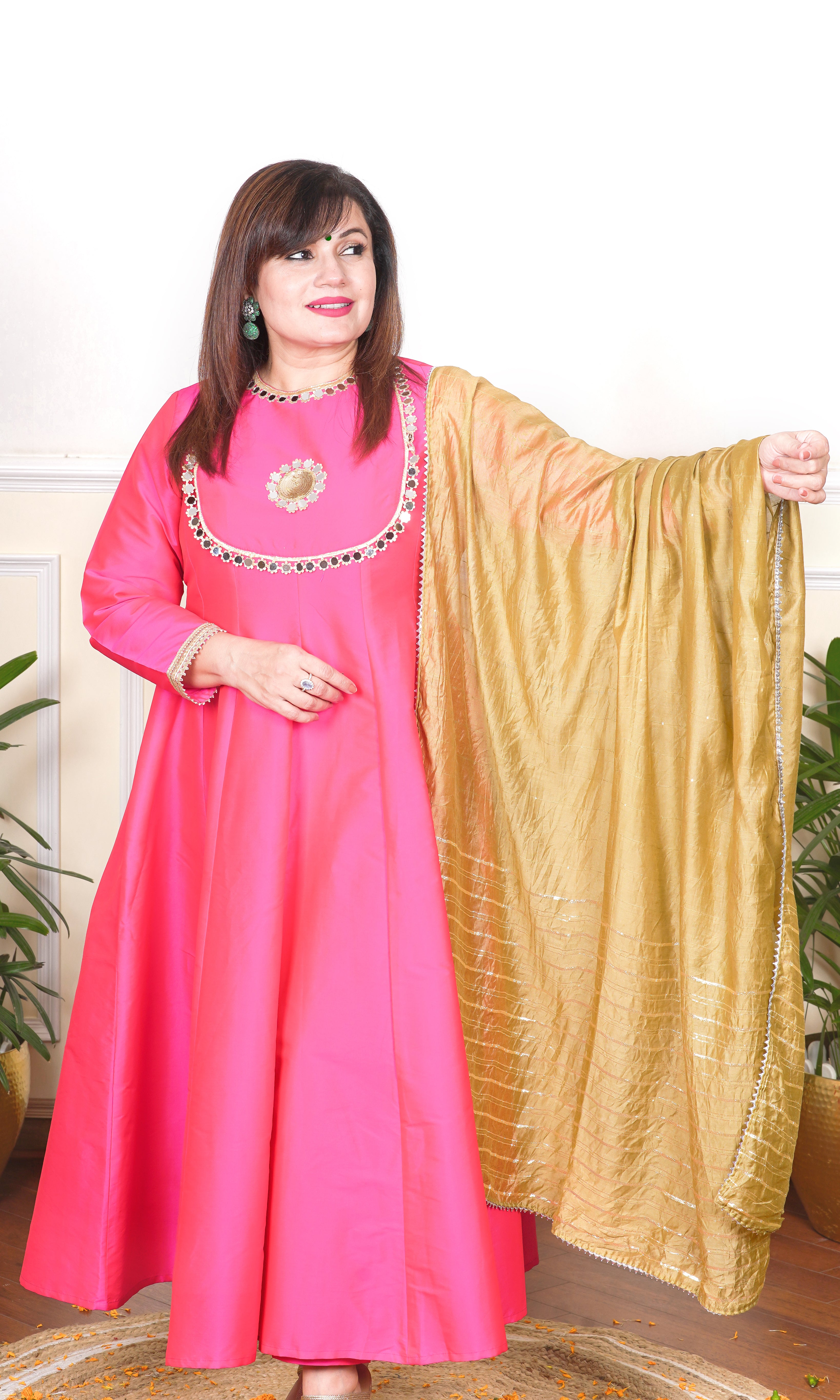 PINK KALIDAAR KURTA WITH PANTS AND DUPATTA