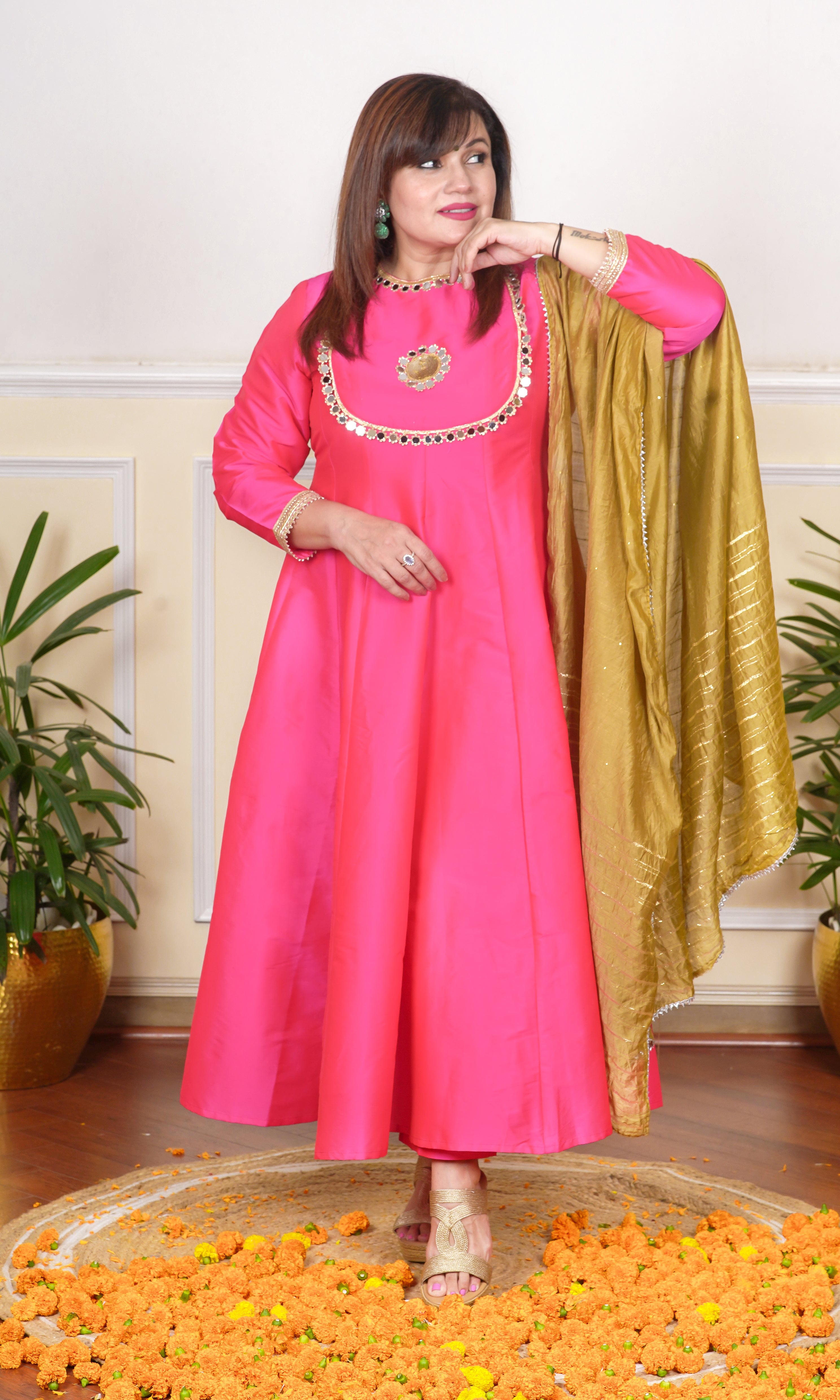 PINK KALIDAAR KURTA WITH PANTS AND DUPATTA