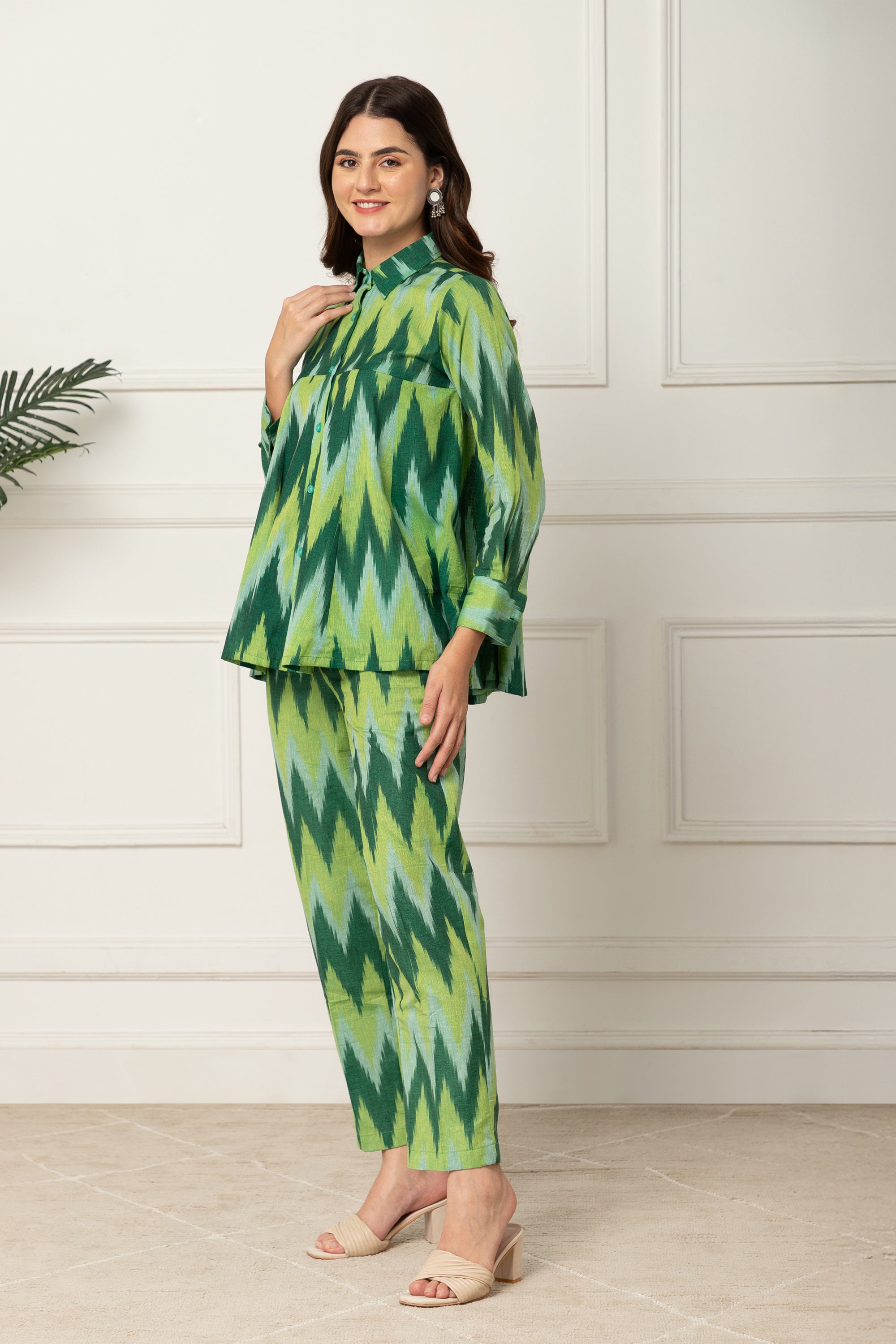 Multi Colour Green Chevron Printed Coord Set For Women