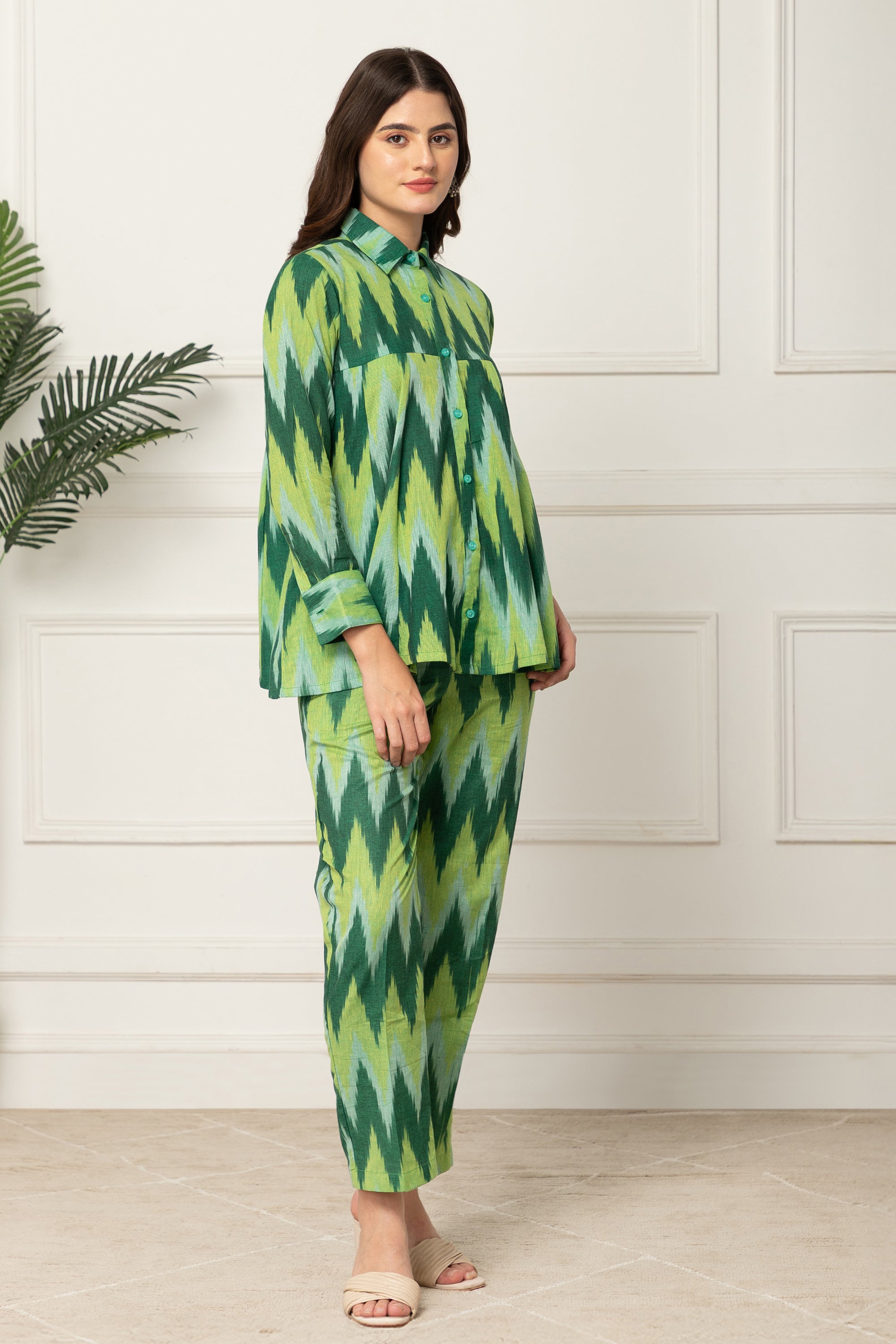 Multi Colour Green Chevron Printed Coord Set For Women