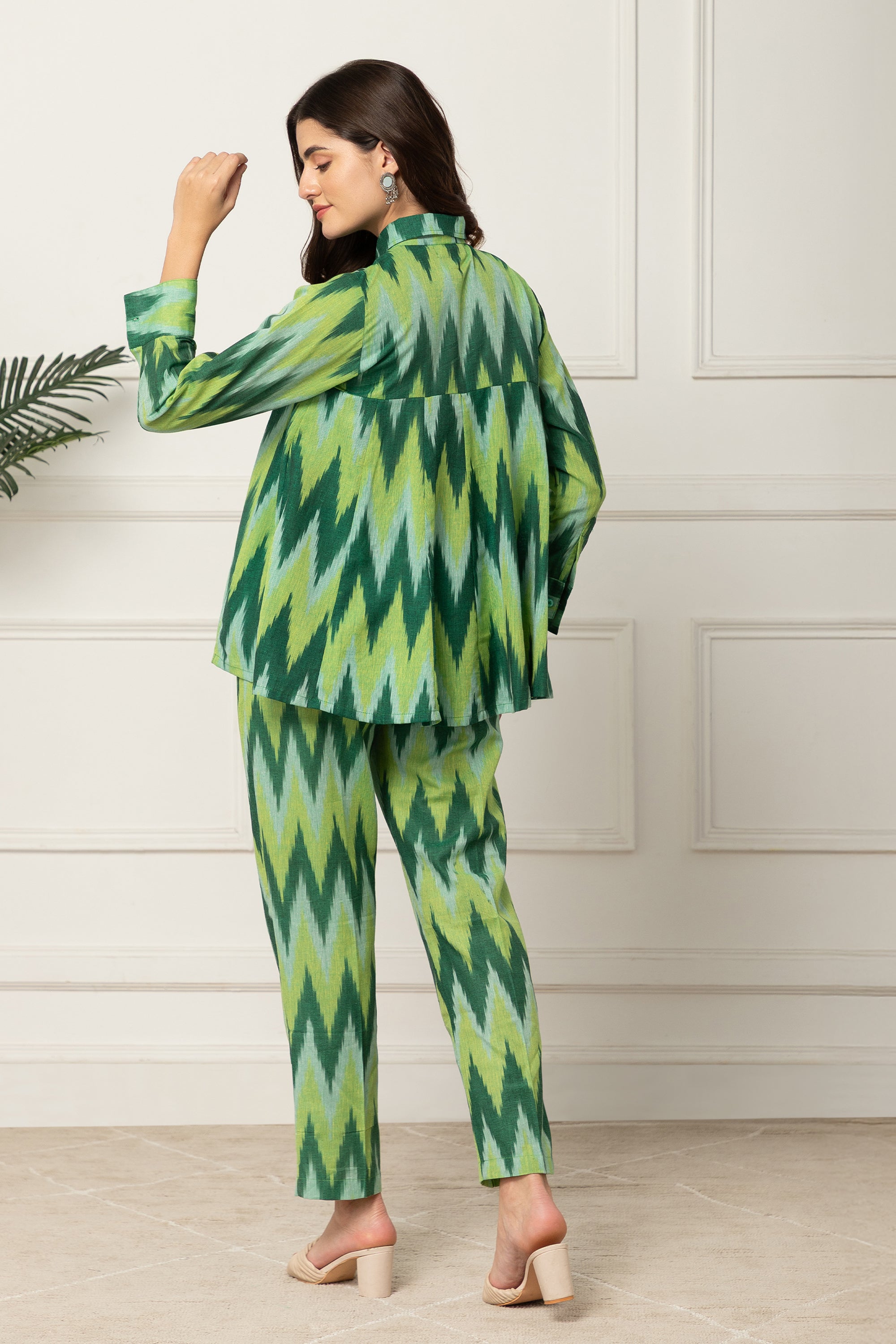 Multi Colour Green Chevron Printed Coord Set For Women