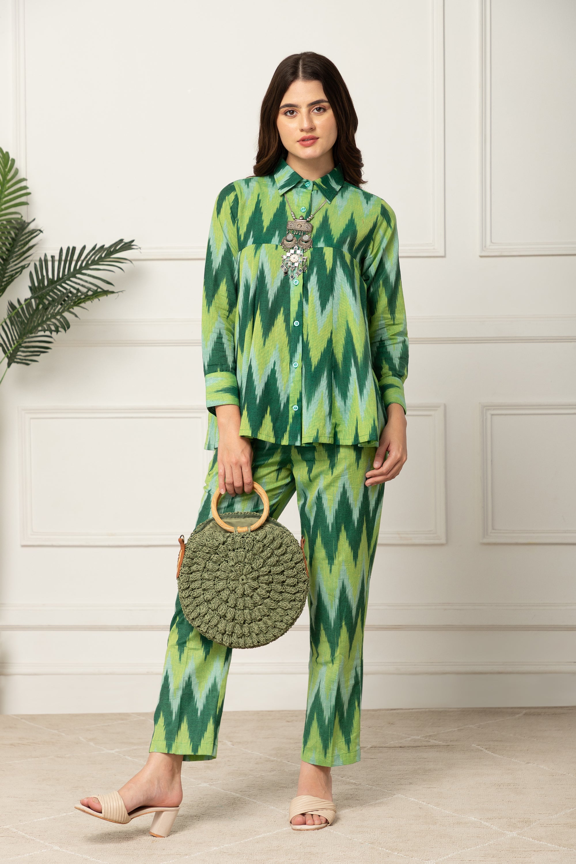 Multi Colour Green Chevron Printed Coord Set For Women