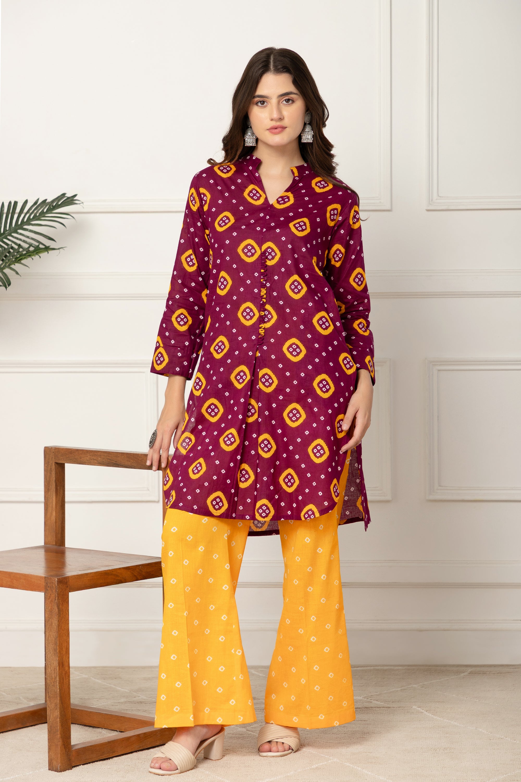 Maroon Bandhani Printed Coord Set For Women