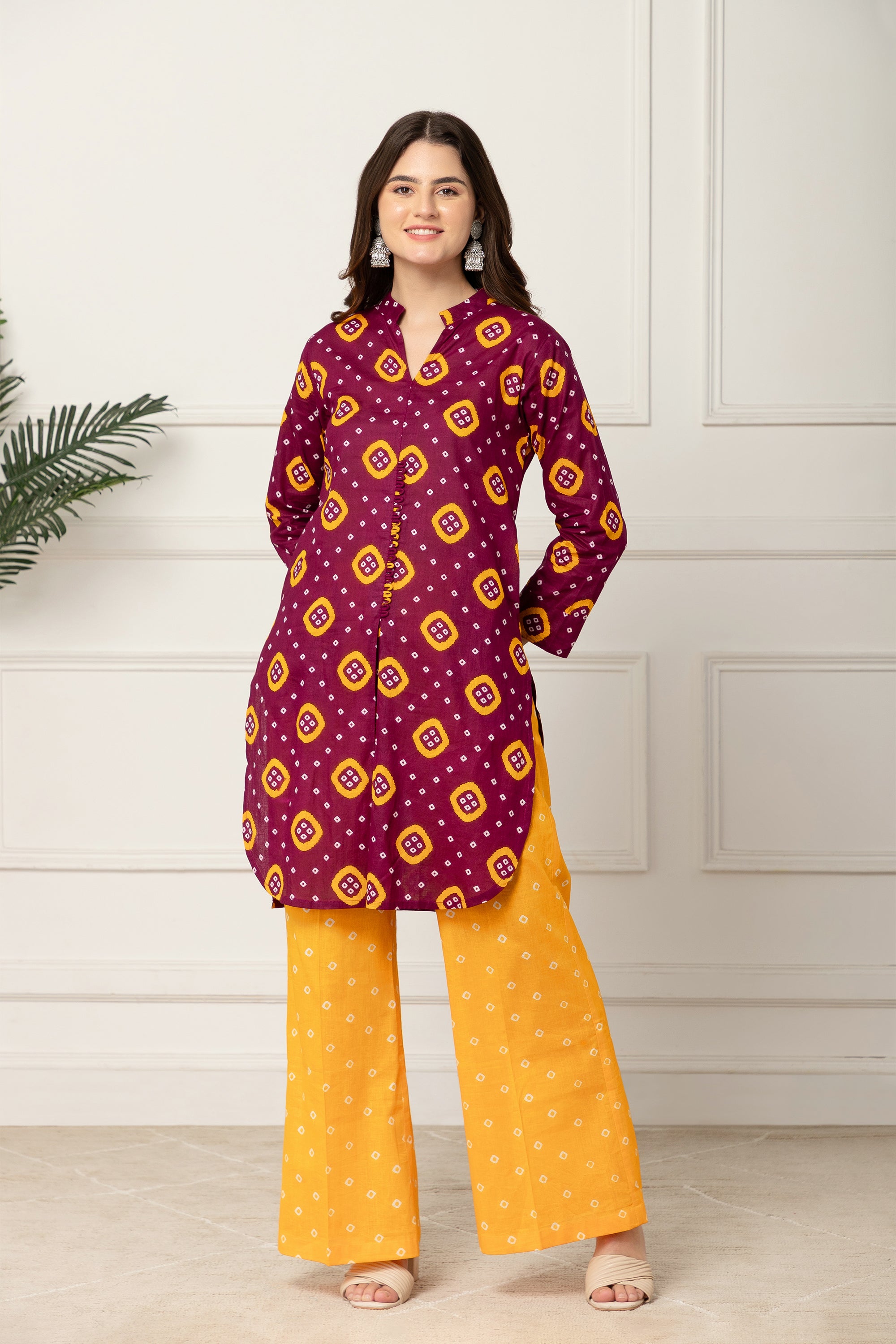 Maroon Bandhani Printed Coord Set For Women