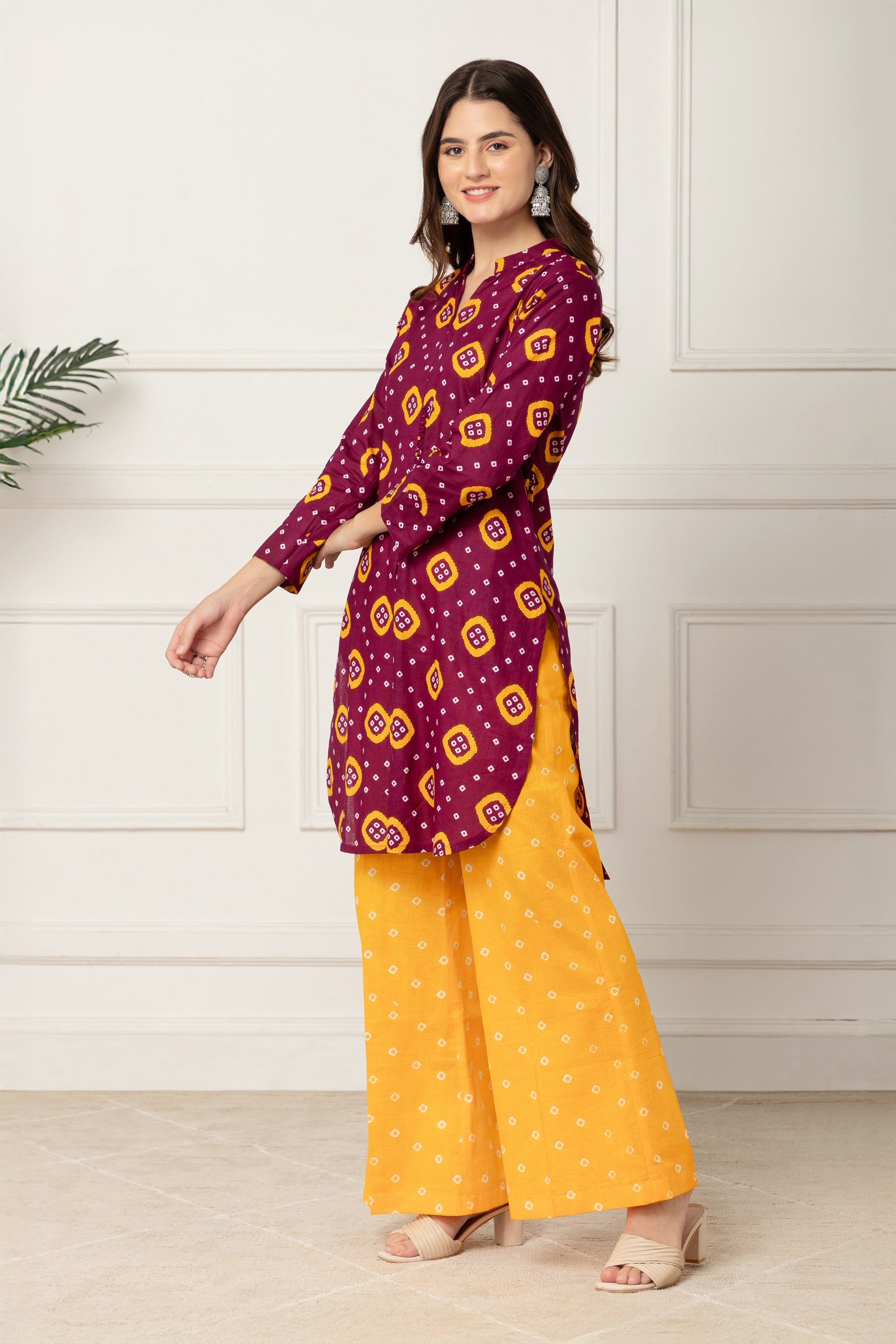 Maroon Bandhani Printed Coord Set For Women