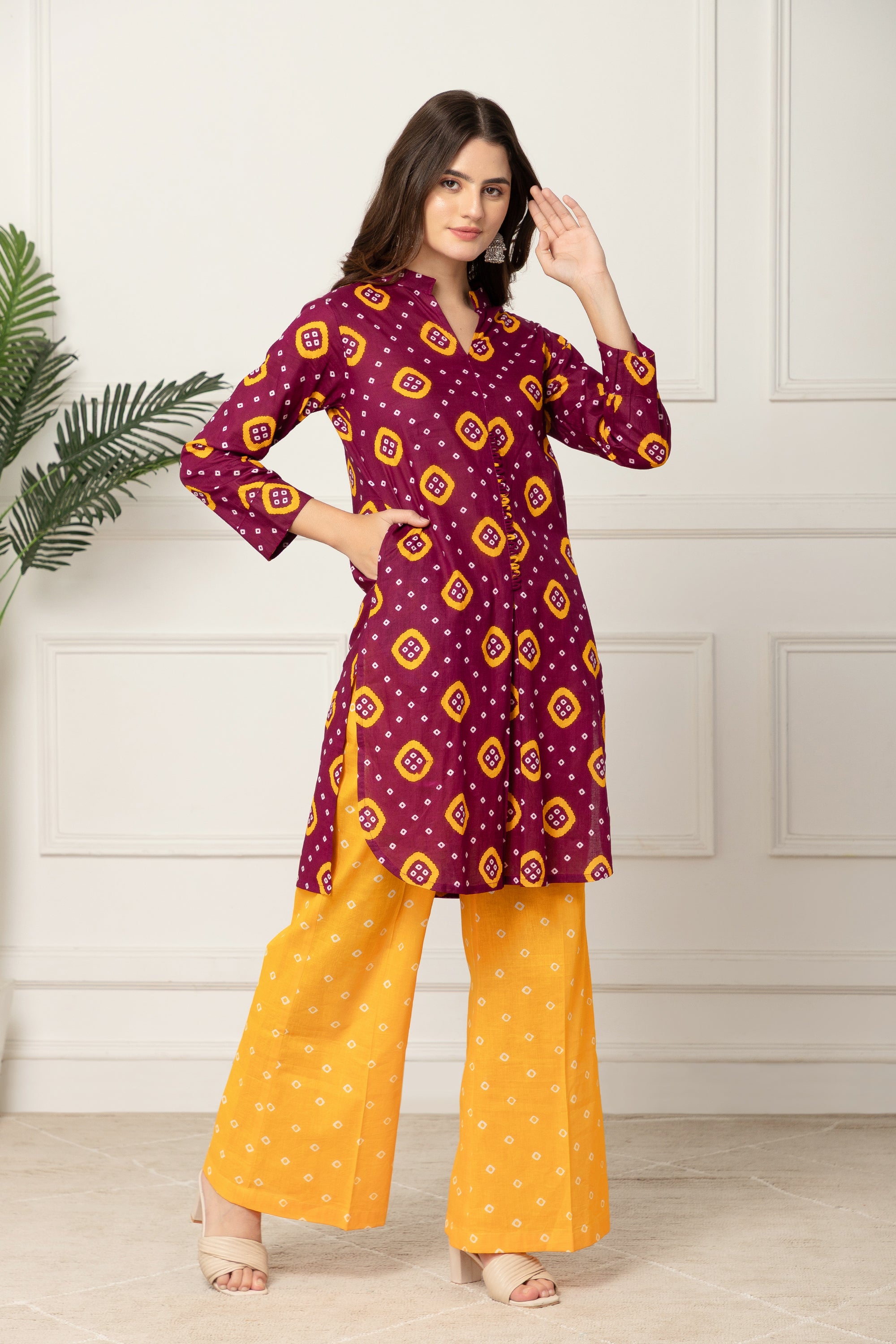 Maroon Bandhani Printed Coord Set For Women