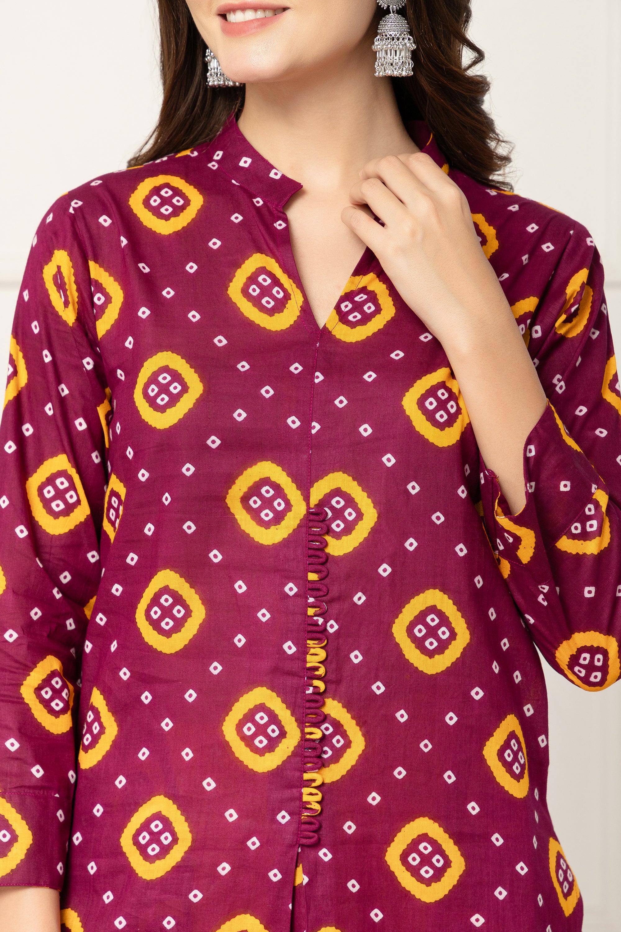 Maroon Bandhani Printed Coord Set For Women