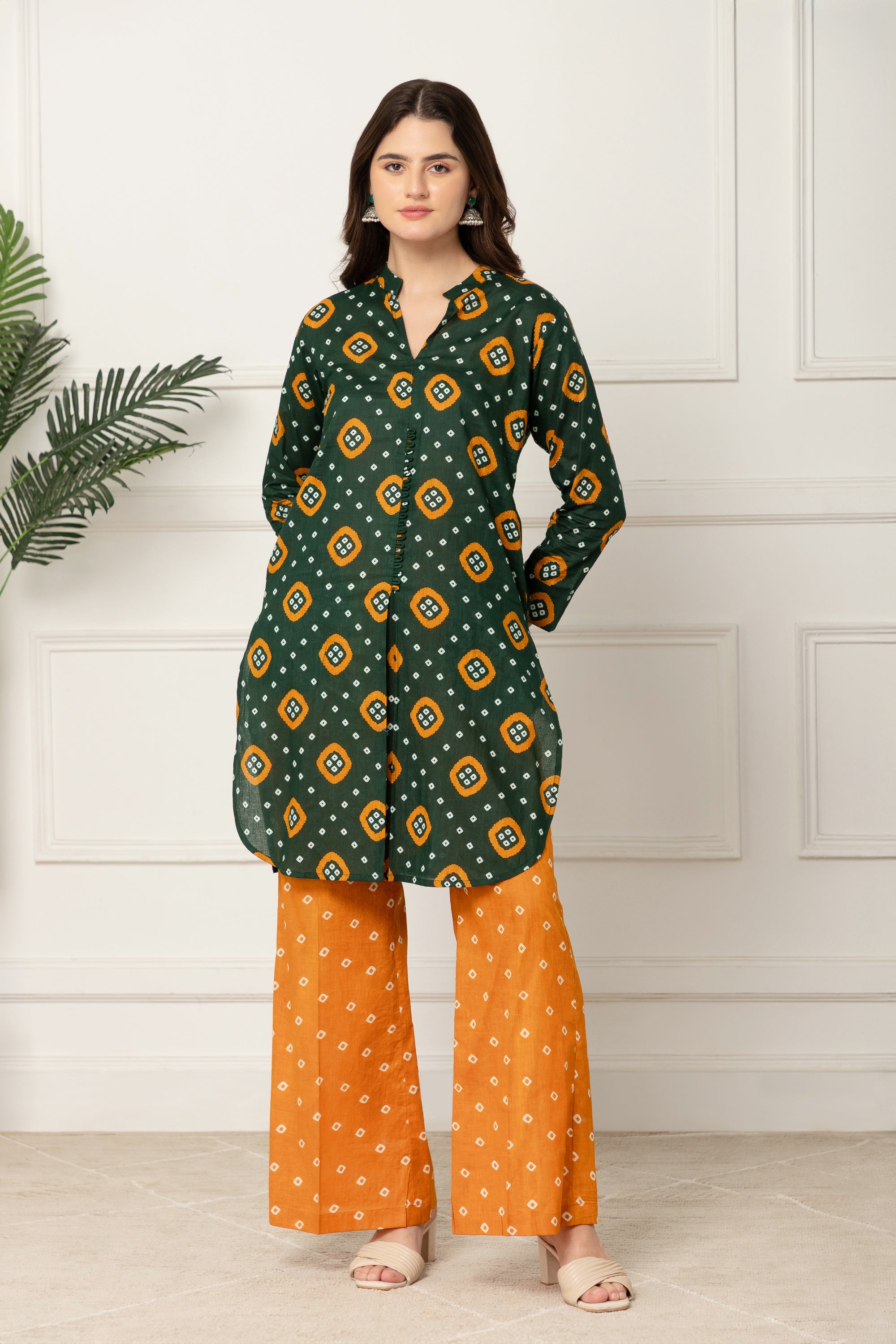 GREEN BANDHANI PRINTED COORD SET FOR WOMEN