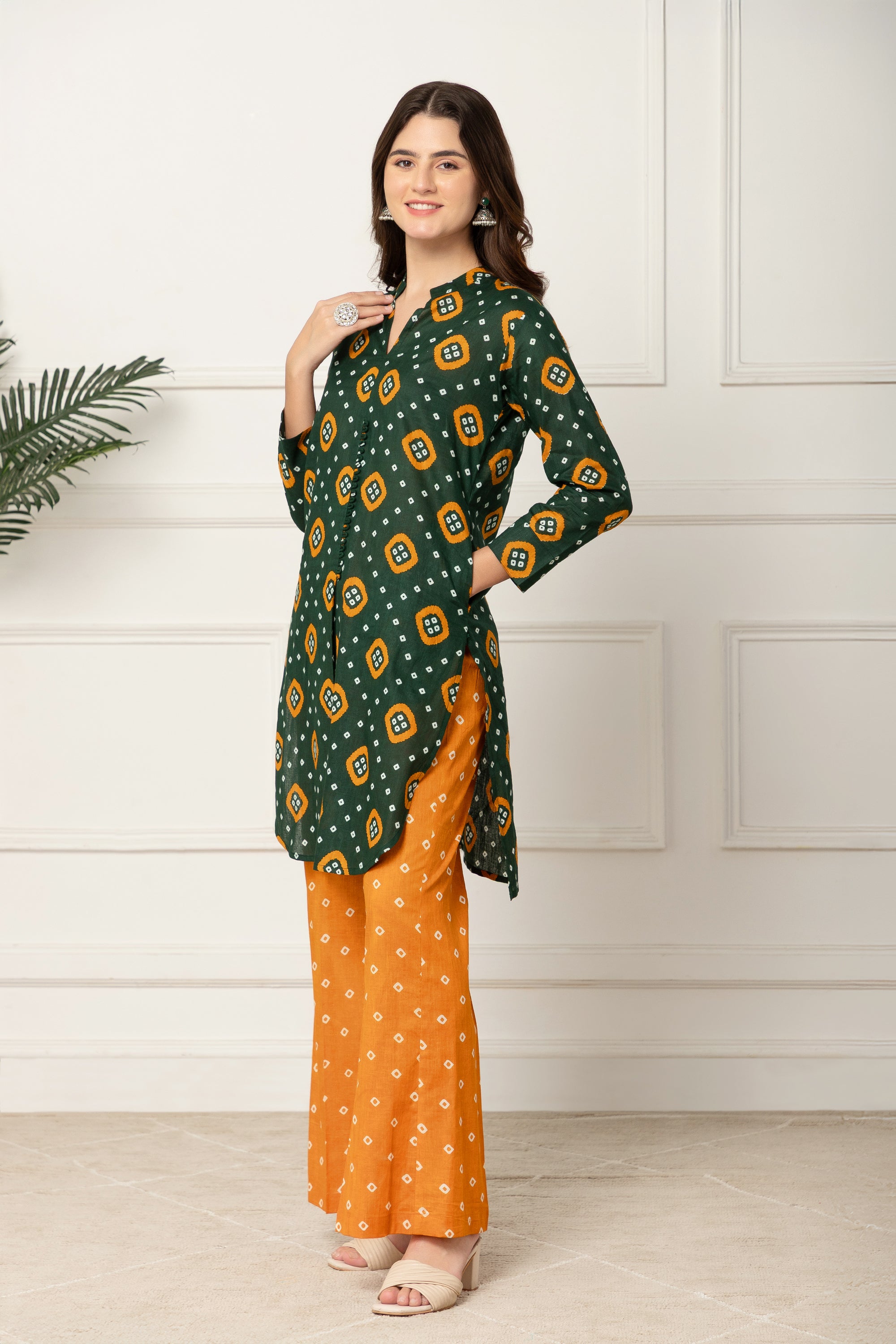 GREEN BANDHANI PRINTED COORD SET FOR WOMEN