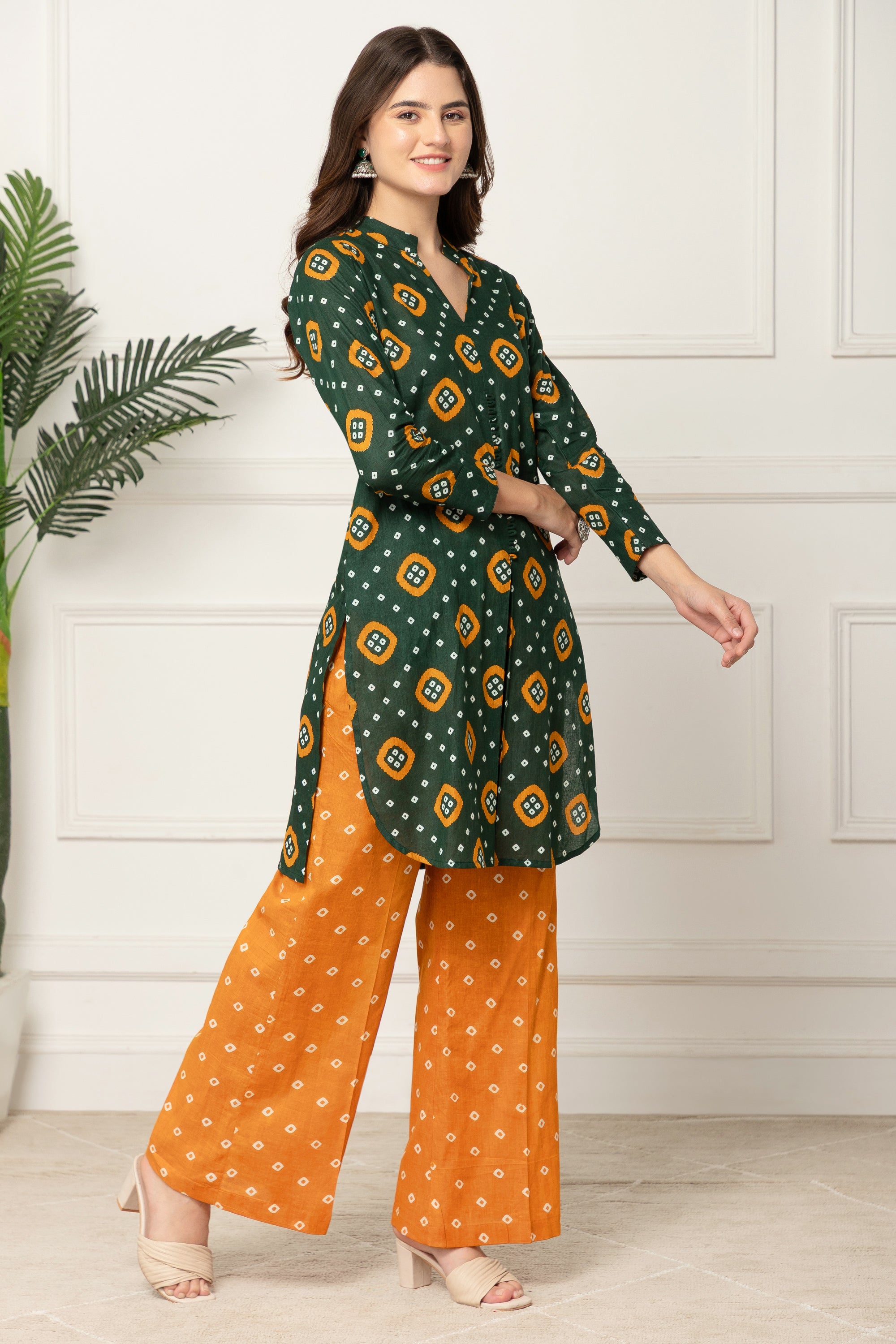 GREEN BANDHANI PRINTED COORD SET FOR WOMEN