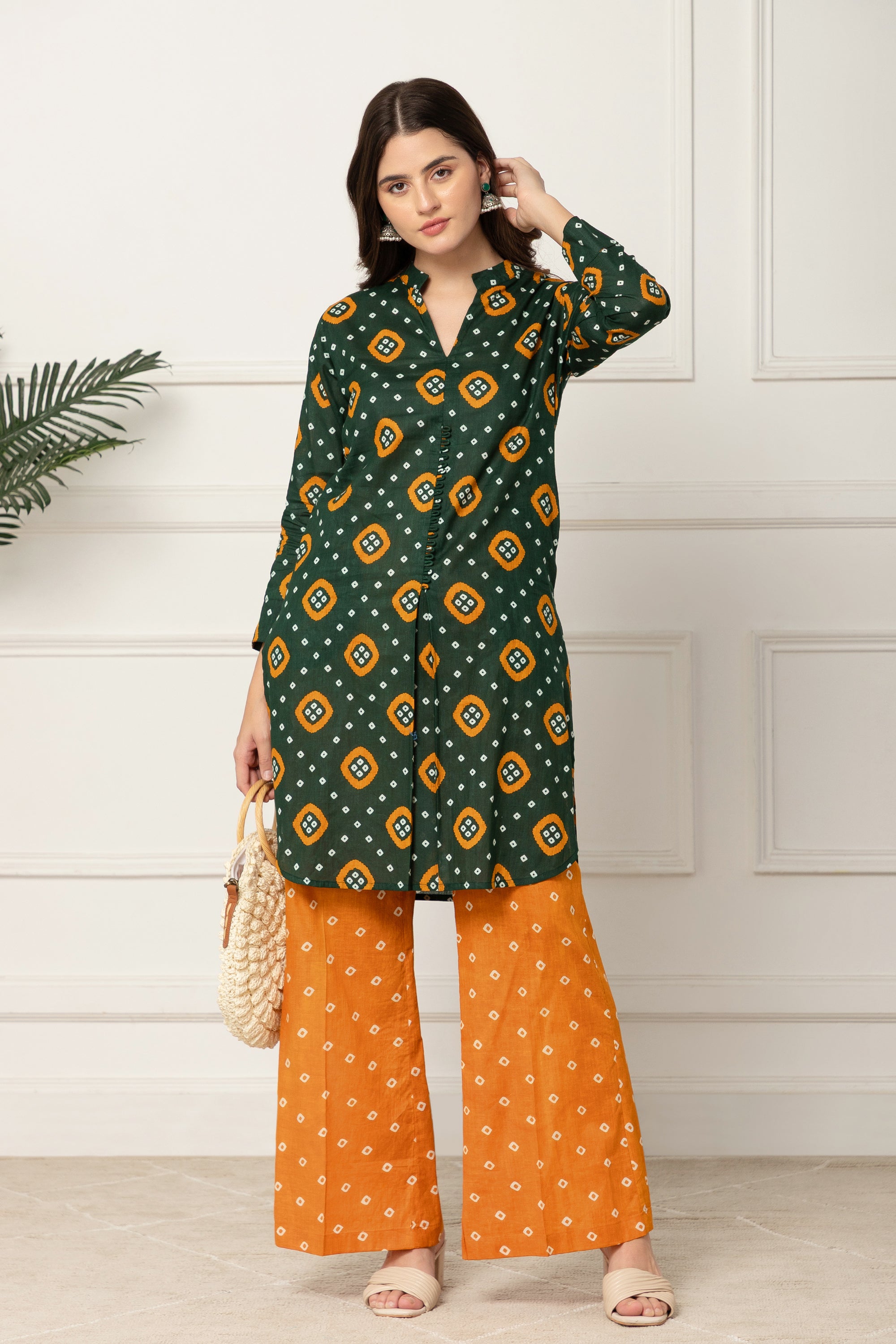 GREEN BANDHANI PRINTED COORD SET FOR WOMEN