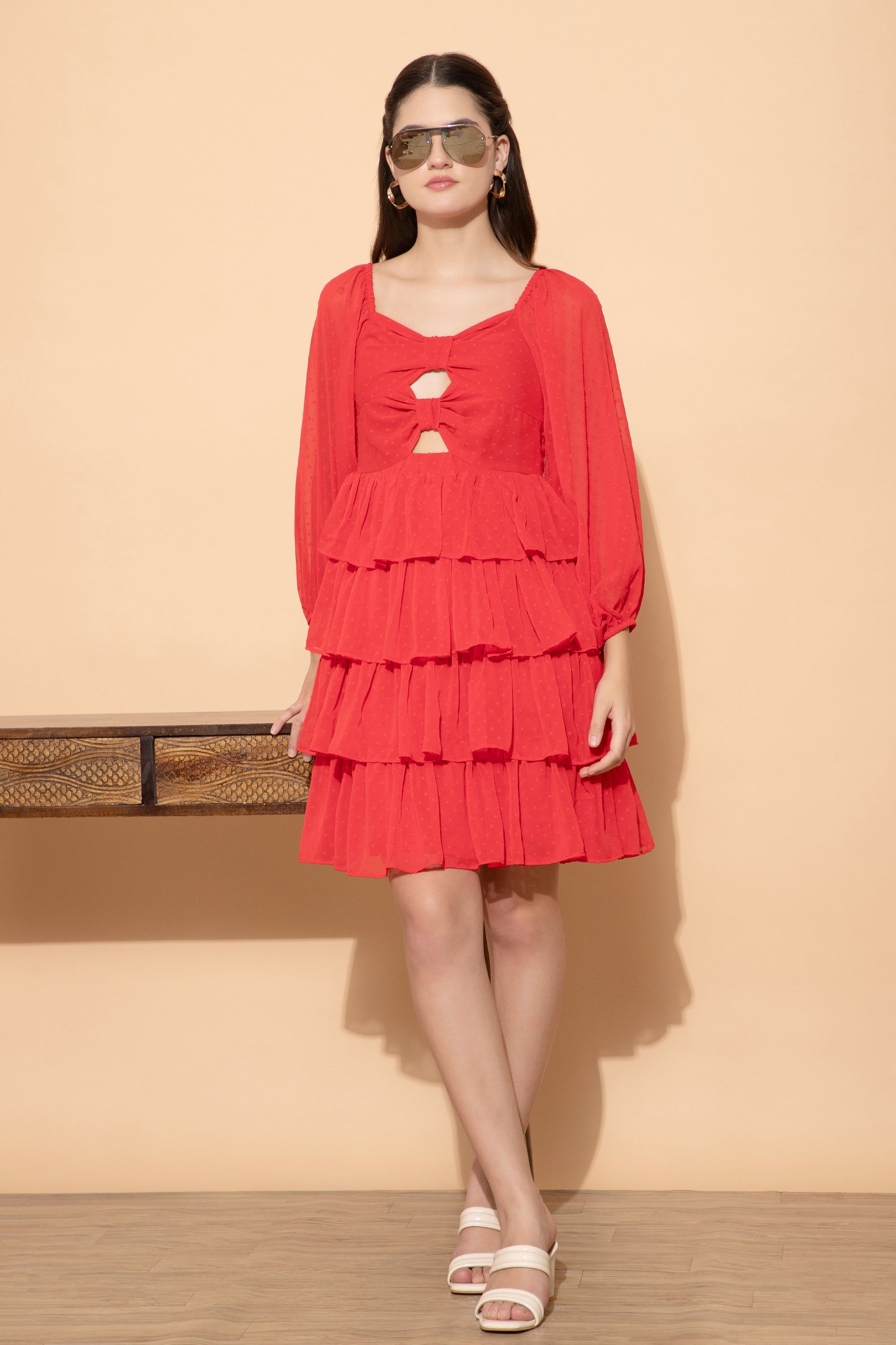 Red Western Short Dress For Women