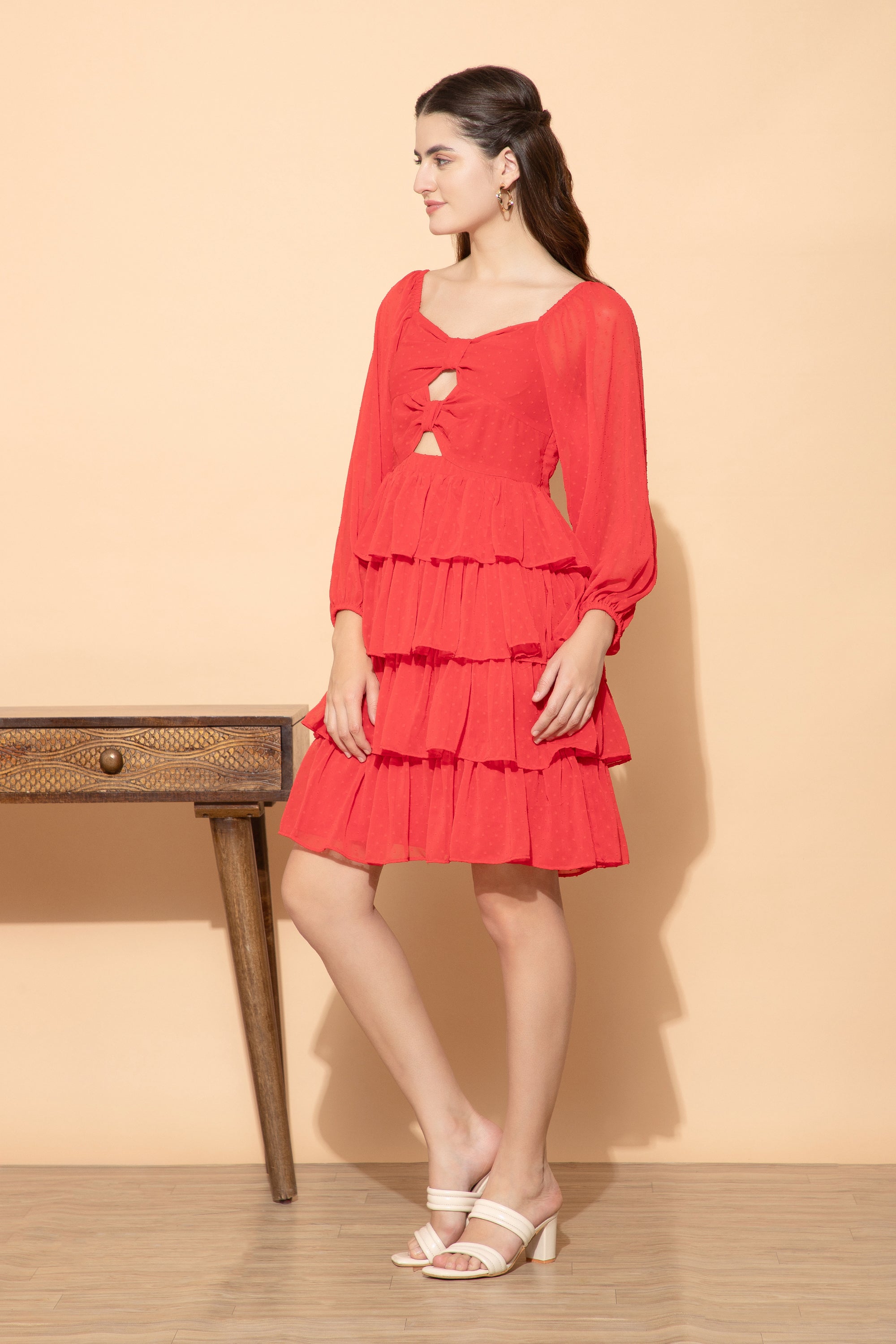 Red Western Short Dress For Women