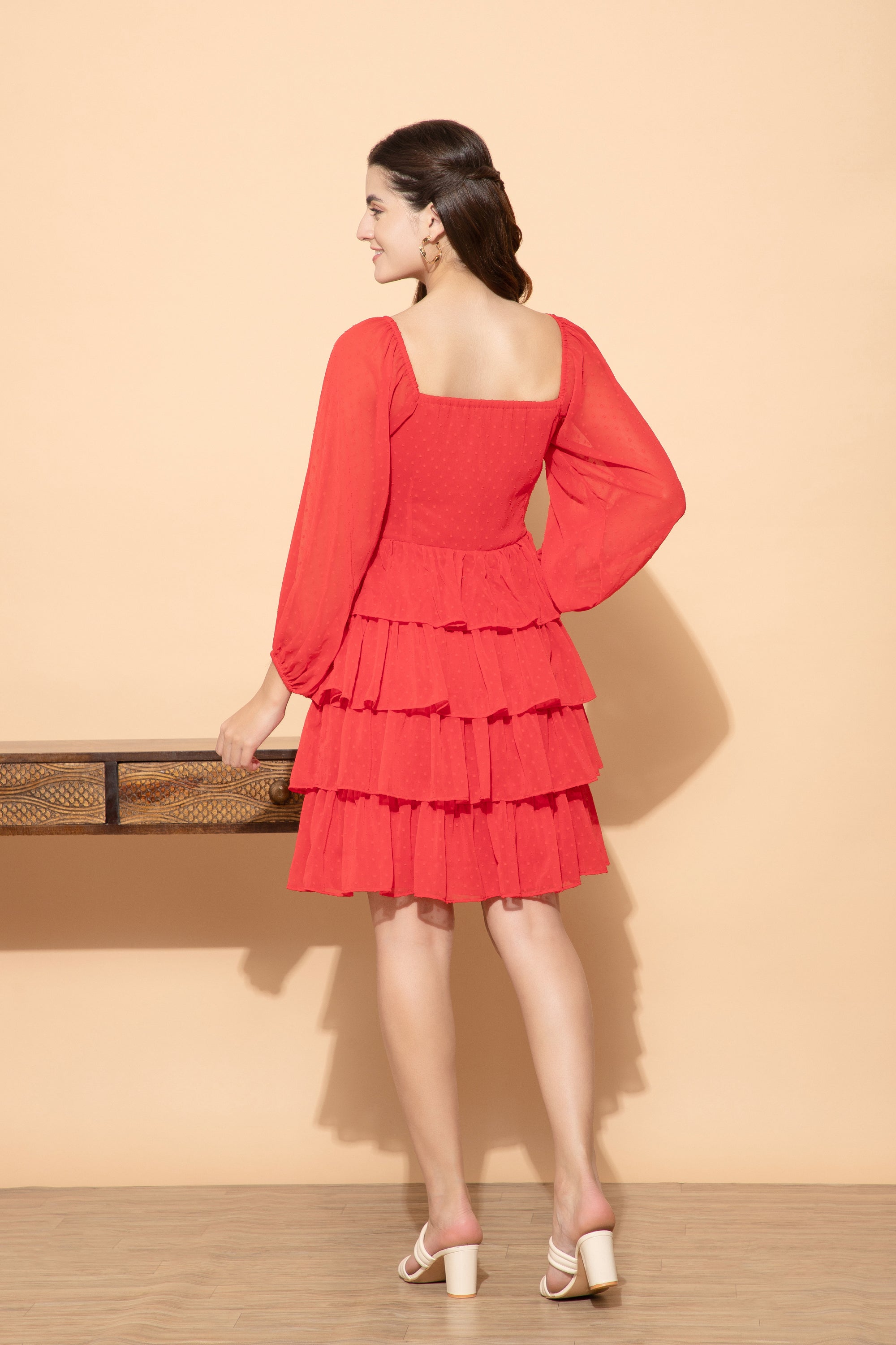 Red Western Short Dress For Women